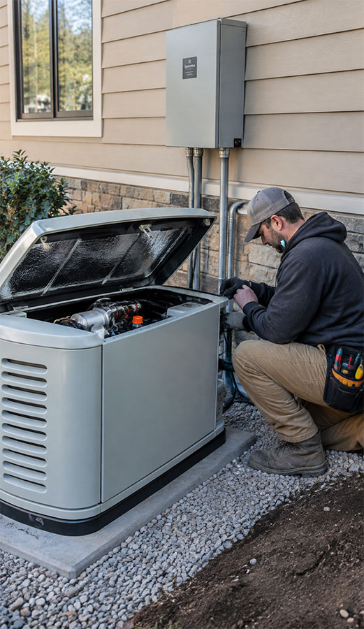 Professional whole-home generator installation for reliable backup power during unexpected outages by Arctic Heating, Cooling & Electrical in Grand Rapids, MN.